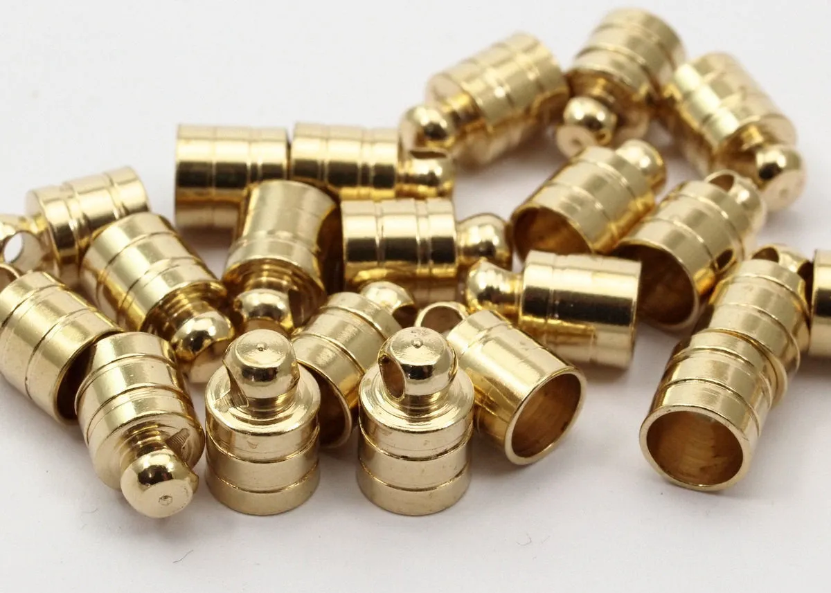 12 Raw Brass End Cap , Cord Tip , 5 Mm Cord End - 6x11 Mm B0018