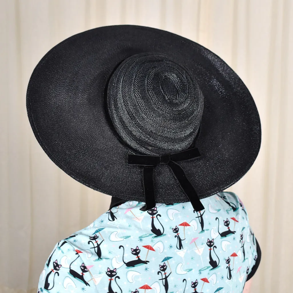 1950s Large Black Vintage Straw Hat