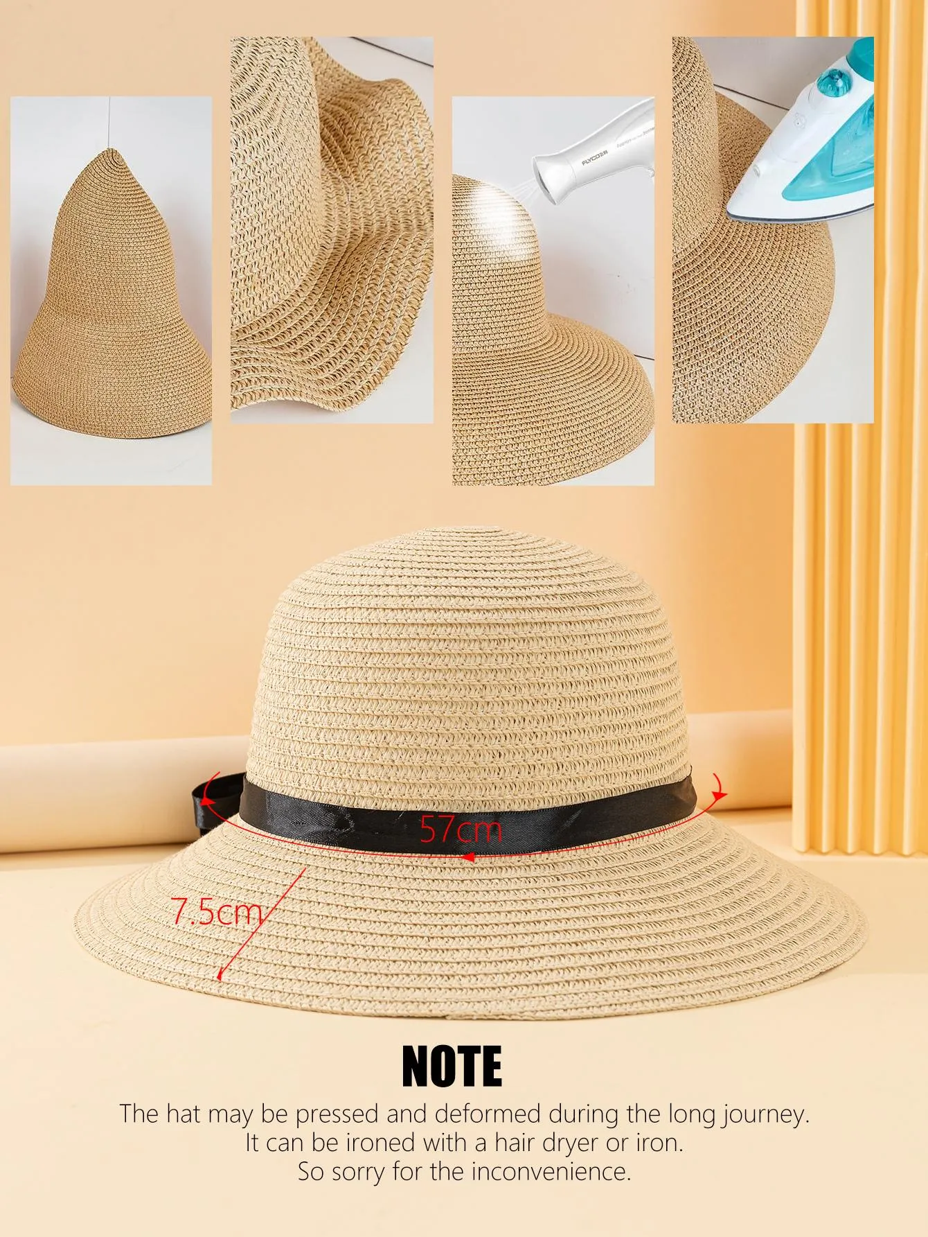 1pc Women Bow Decor Adjustable Boho Straw Hat For Summer