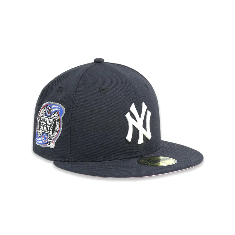 [70585608] New York Yankees Subway Series Patched Pink Bottom Fitted Hat