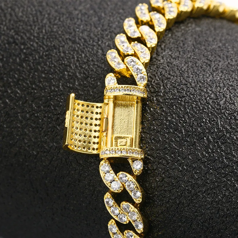 8mm Iced Out High Quality Box Clasp Cuban Chain/Bracelet