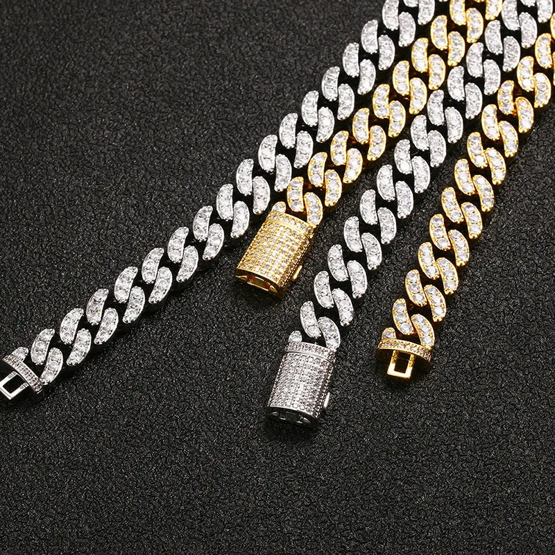 8mm Iced Out High Quality Box Clasp Cuban Chain/Bracelet