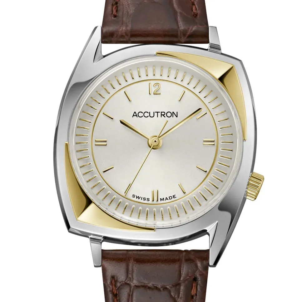 Limited Edition Accutron Legacy 203 Football Gold Relief Automatic Watch - Silver 34mm 2SW8A001