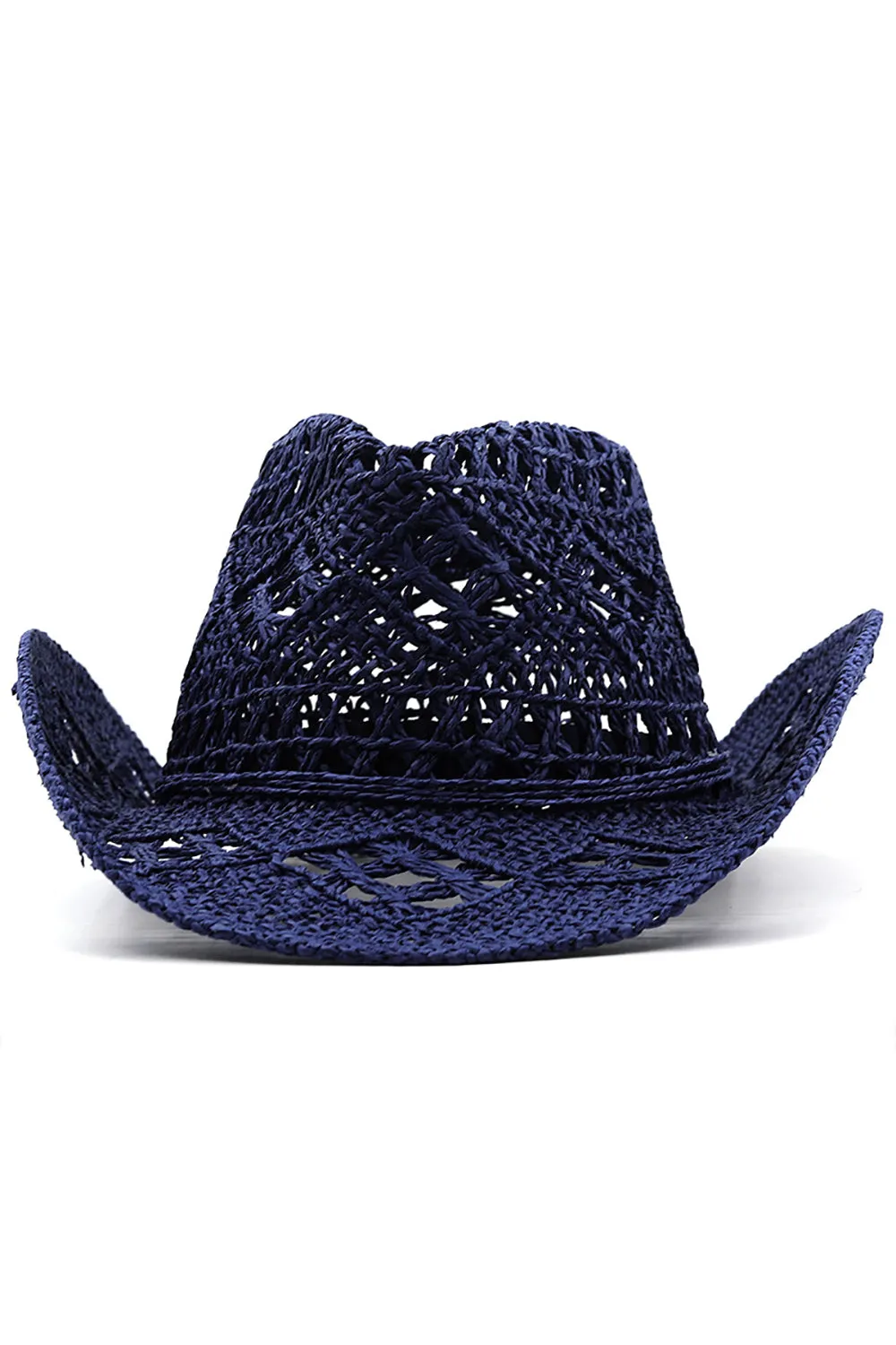 Apricot Knitting Western Cowboy Hat Straw Hat Hollow Out Sunhat