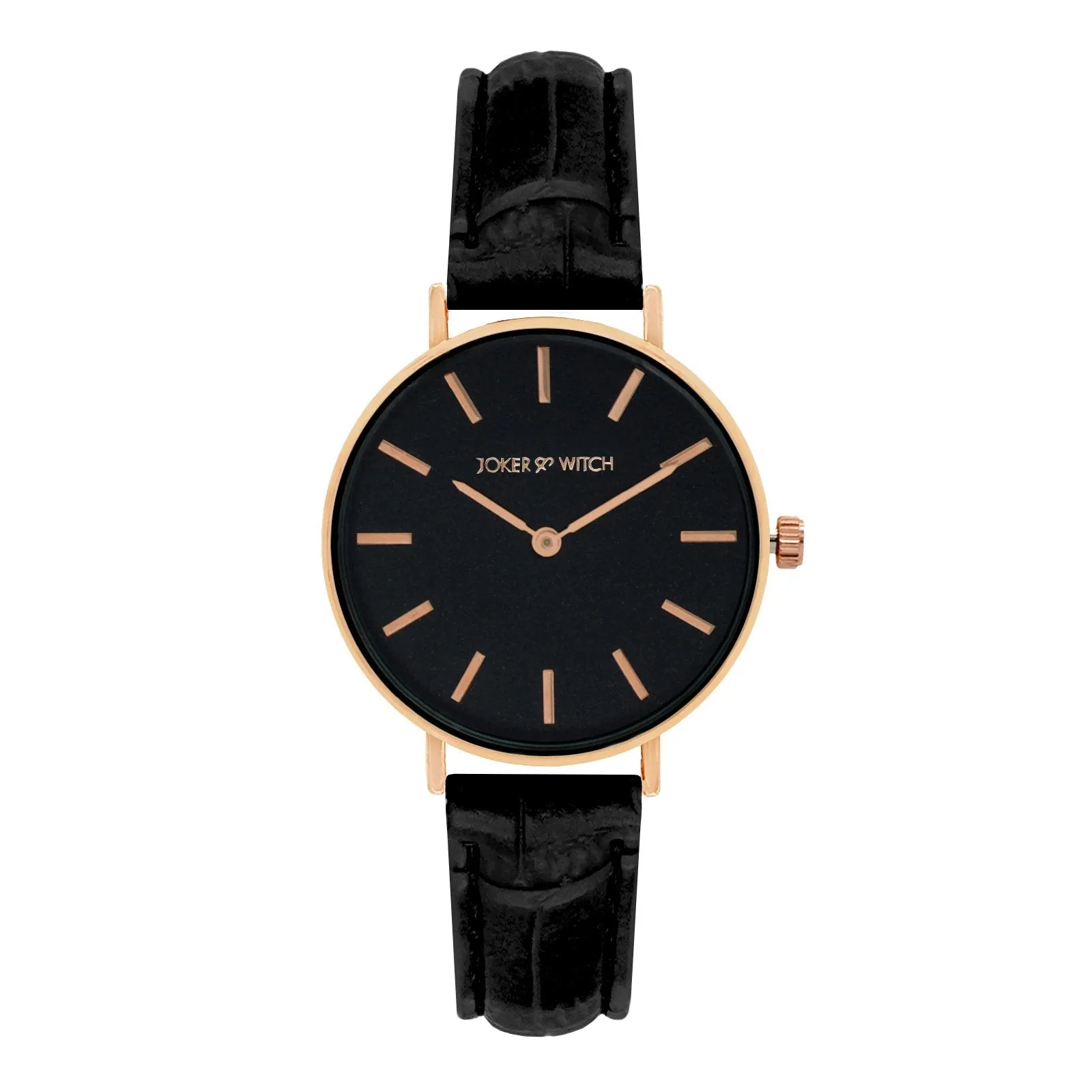 Ariana Rosegold Black Croc Strap Watch