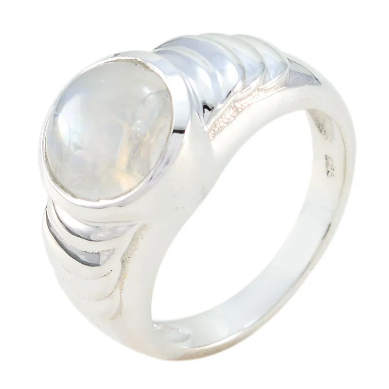 Attractive Gem Rainbow Moonstone 925 Silver Ring Grandfather Gift