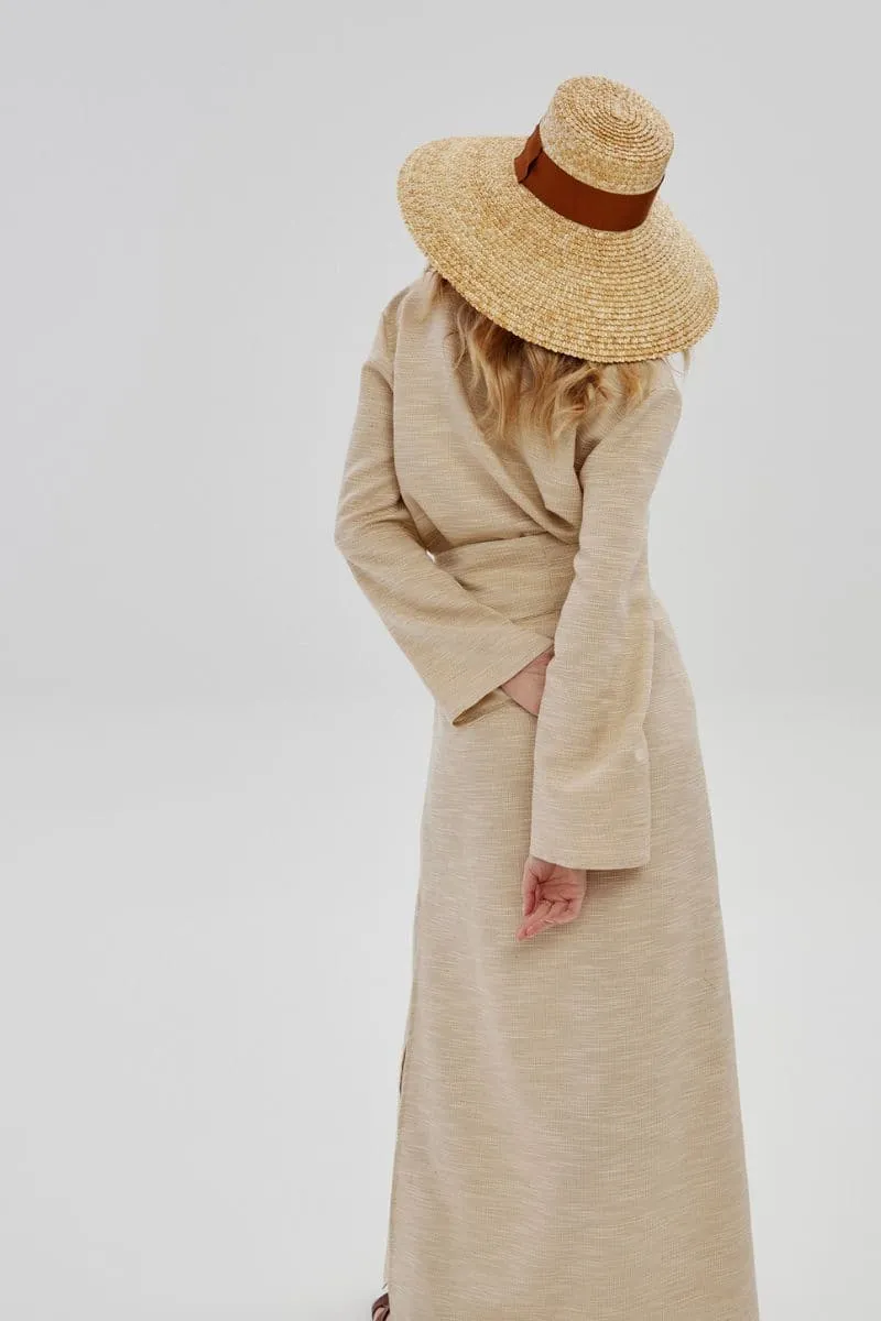 BEIGE VEIL STRAW WIDE HAT