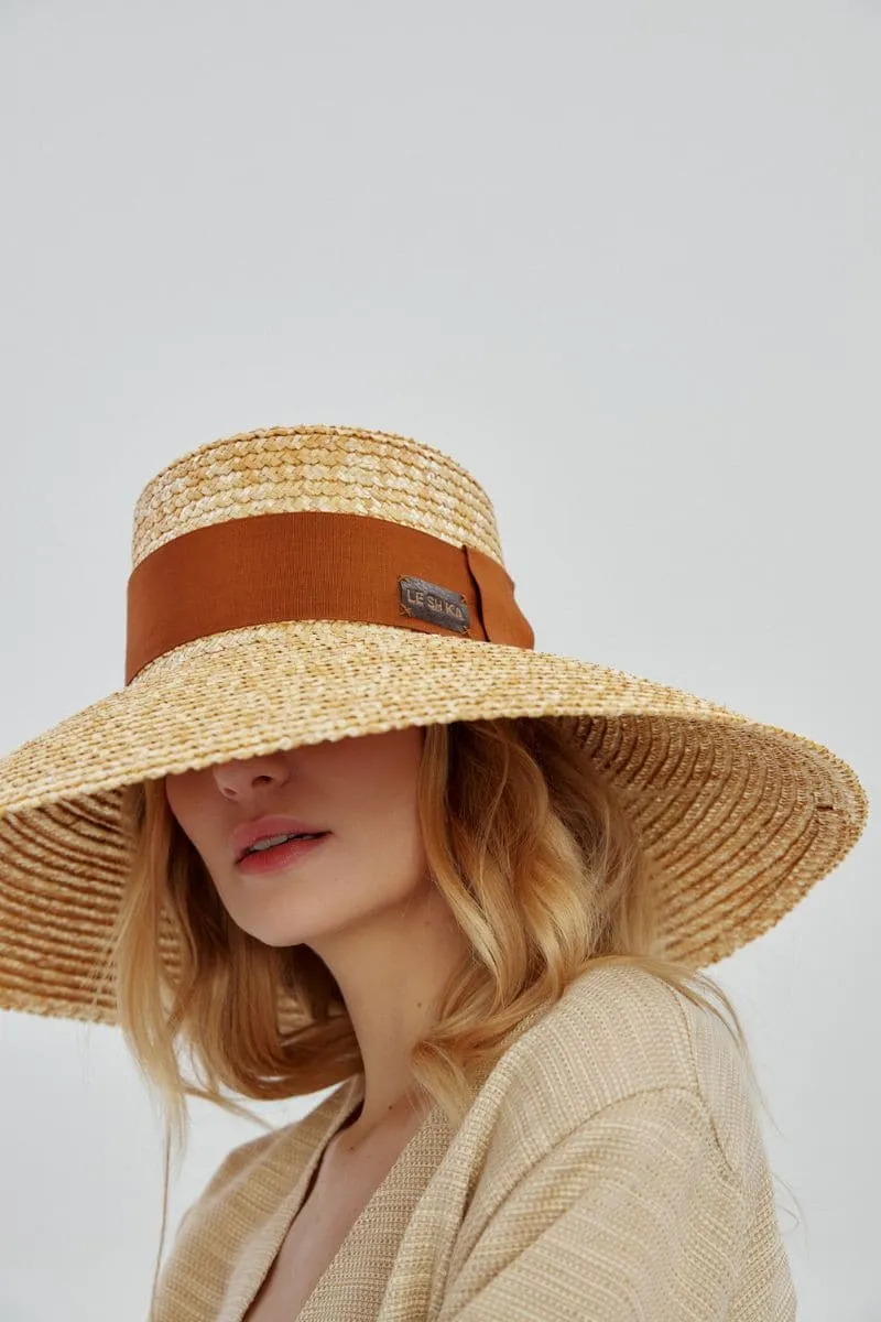 BEIGE VEIL STRAW WIDE HAT