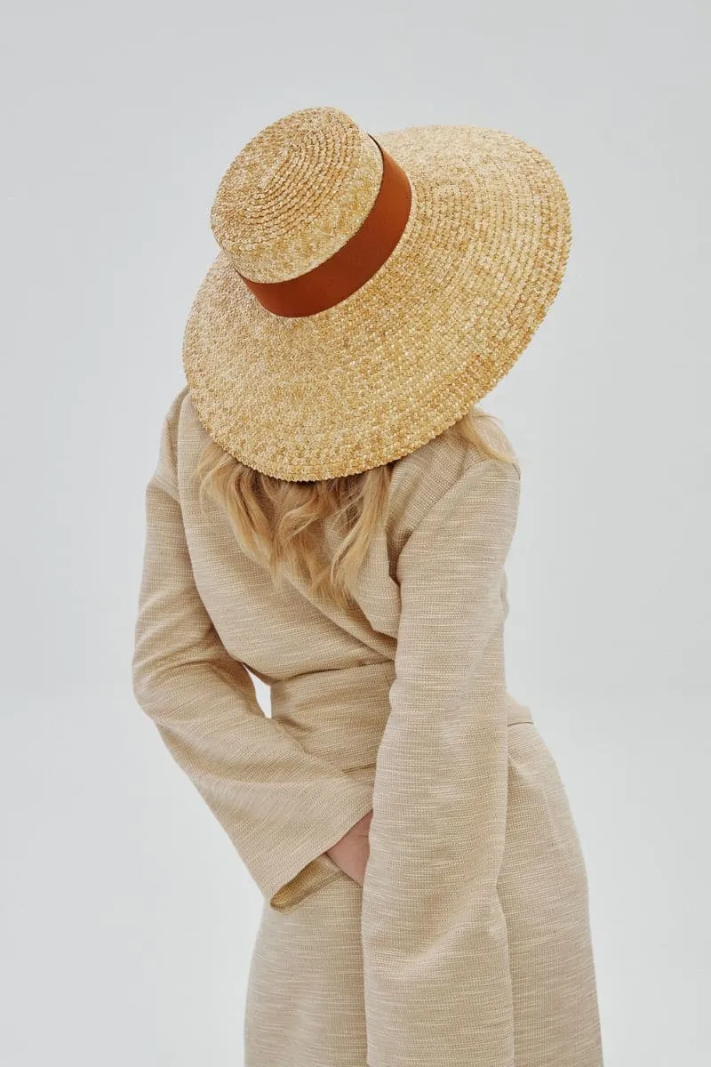 BEIGE VEIL STRAW WIDE HAT