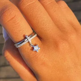 Bluenoemi Israel Ring for Woman with a Dangling Silver Star Charm. CZ zircons.