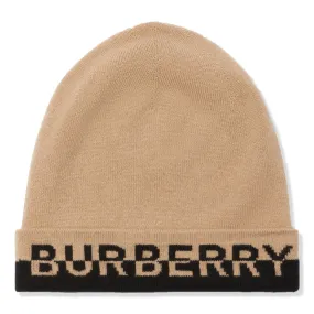 Burberry Logo Intarsia Cashmere Beige Black Beanie