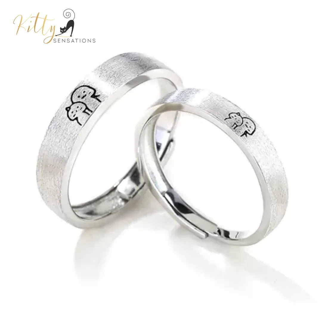 Cat Couple Rings/Bands, Silver