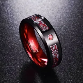 Celtic Dragon Tungsten Carbide Rings With Carbon Fiber Inlay