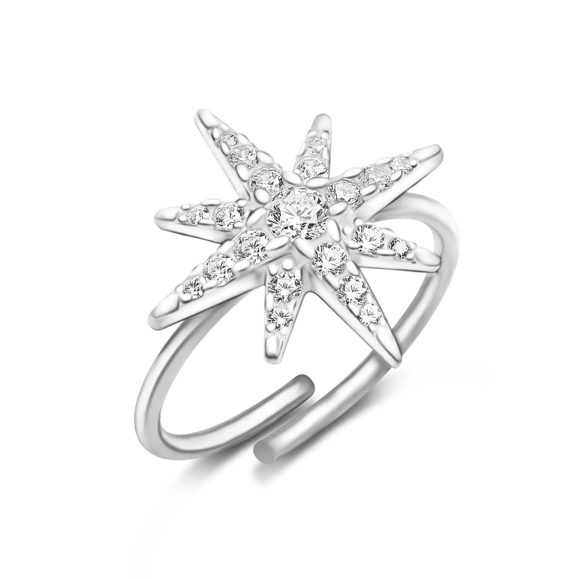 CZ Falling Star Jewelry Silver Ring Adjustable