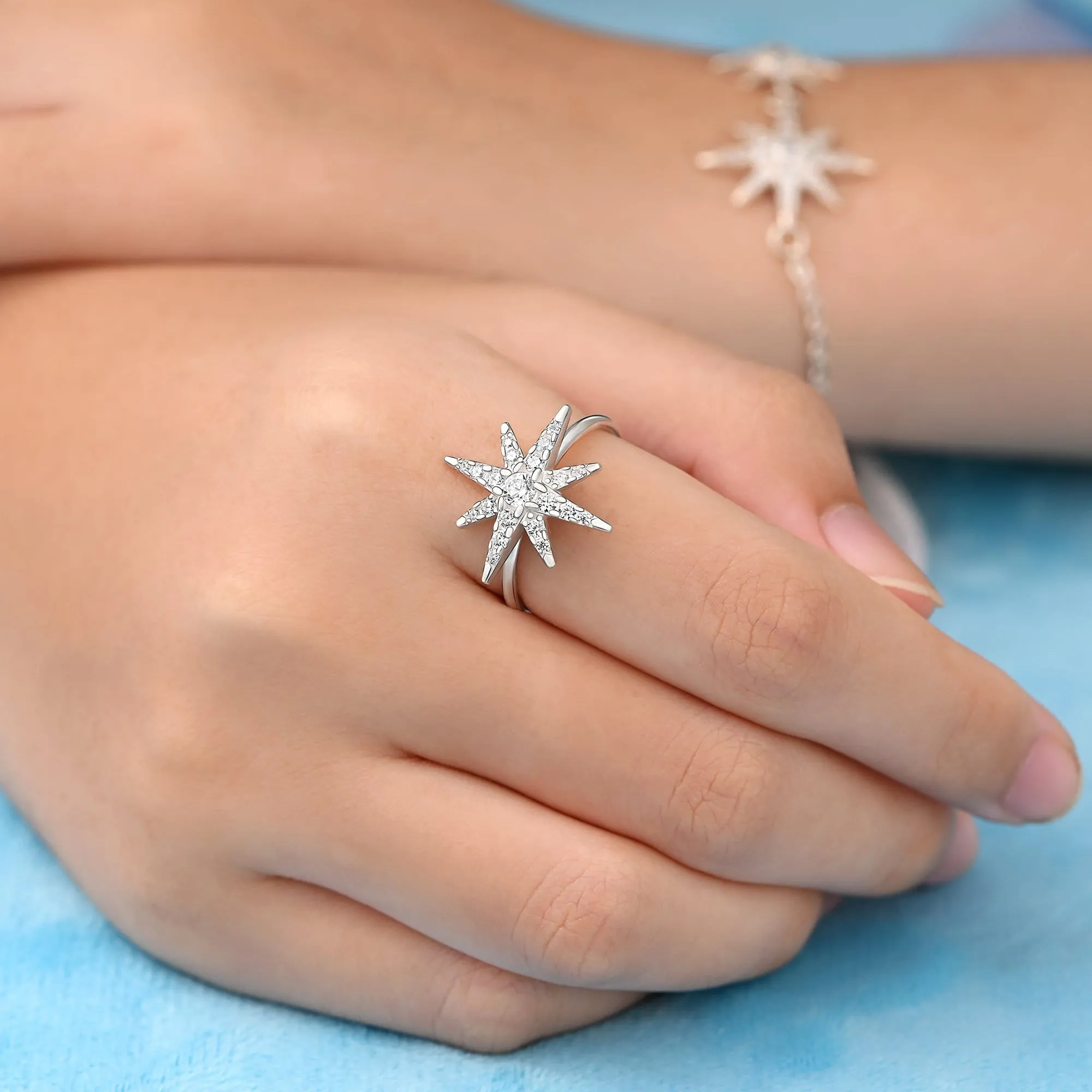 CZ Falling Star Jewelry Silver Ring Adjustable