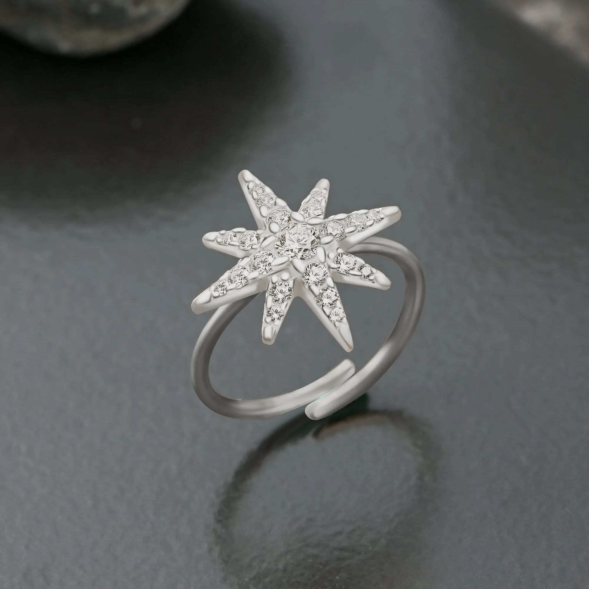 CZ Falling Star Jewelry Silver Ring Adjustable