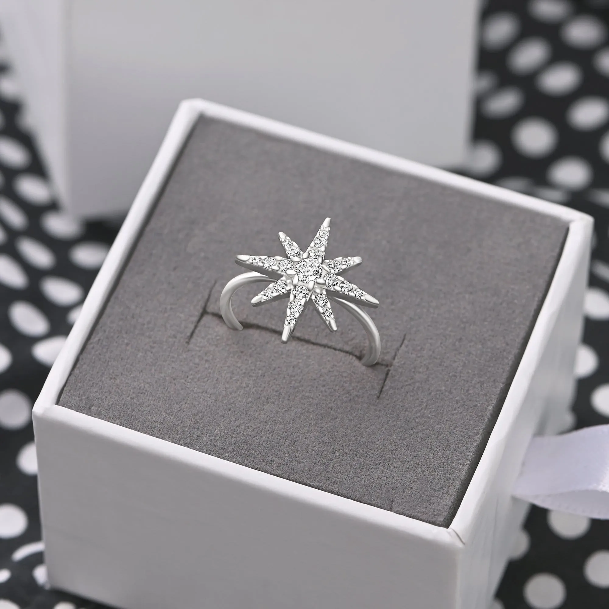 CZ Falling Star Jewelry Silver Ring Adjustable