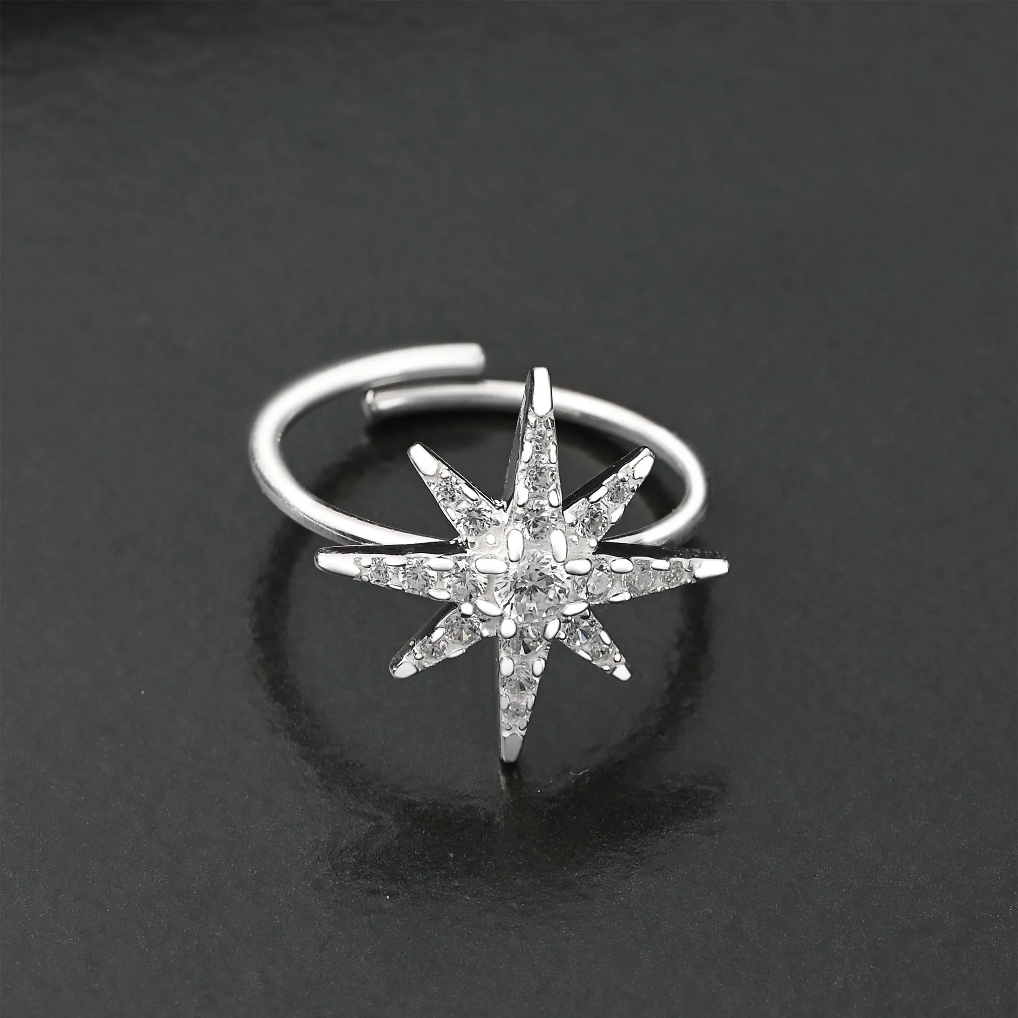 CZ Falling Star Jewelry Silver Ring Adjustable