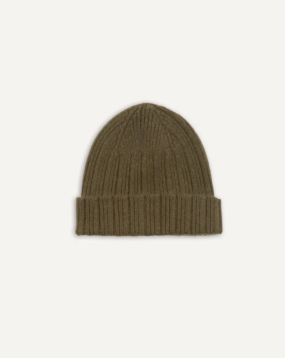 Drake's Lambswool & Angora Beanie / Khaki Green