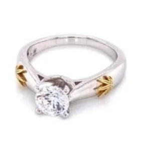 Engagement Ring 14kt White Gold with 18kt Yellow Gold Leaf and Embellishment