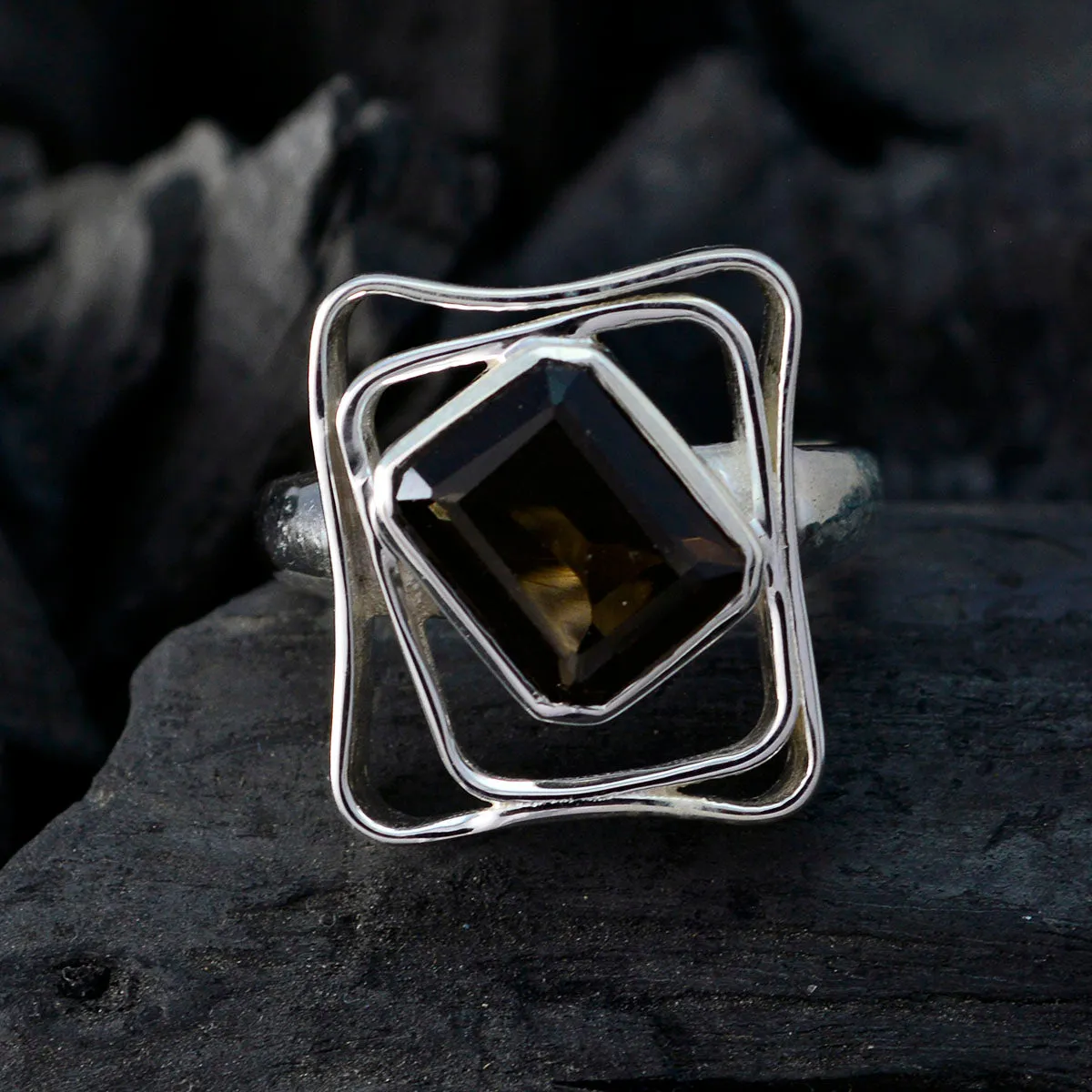 Fascinating Gems Smoky Quartz Solid Silver Rings Jewelry Storage