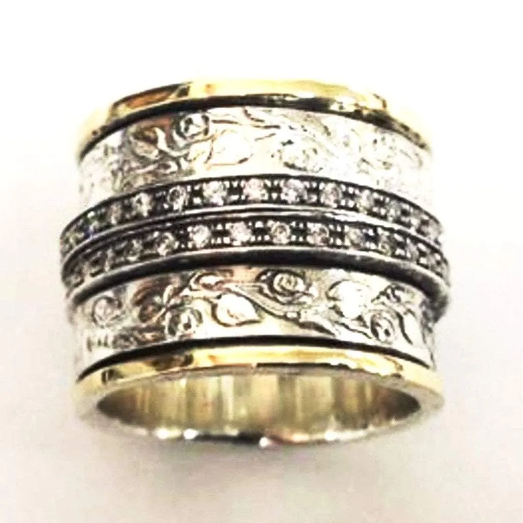 Handcrafted meditation ring for woman floral silver gold bands Bluenoemi israeli jewelry