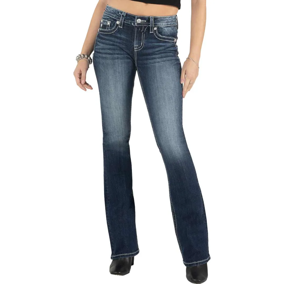 Miss Me Women's Floral Flap Pocket Bootcut Jeans