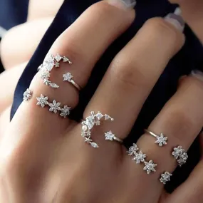 Moon and Star Ring Set