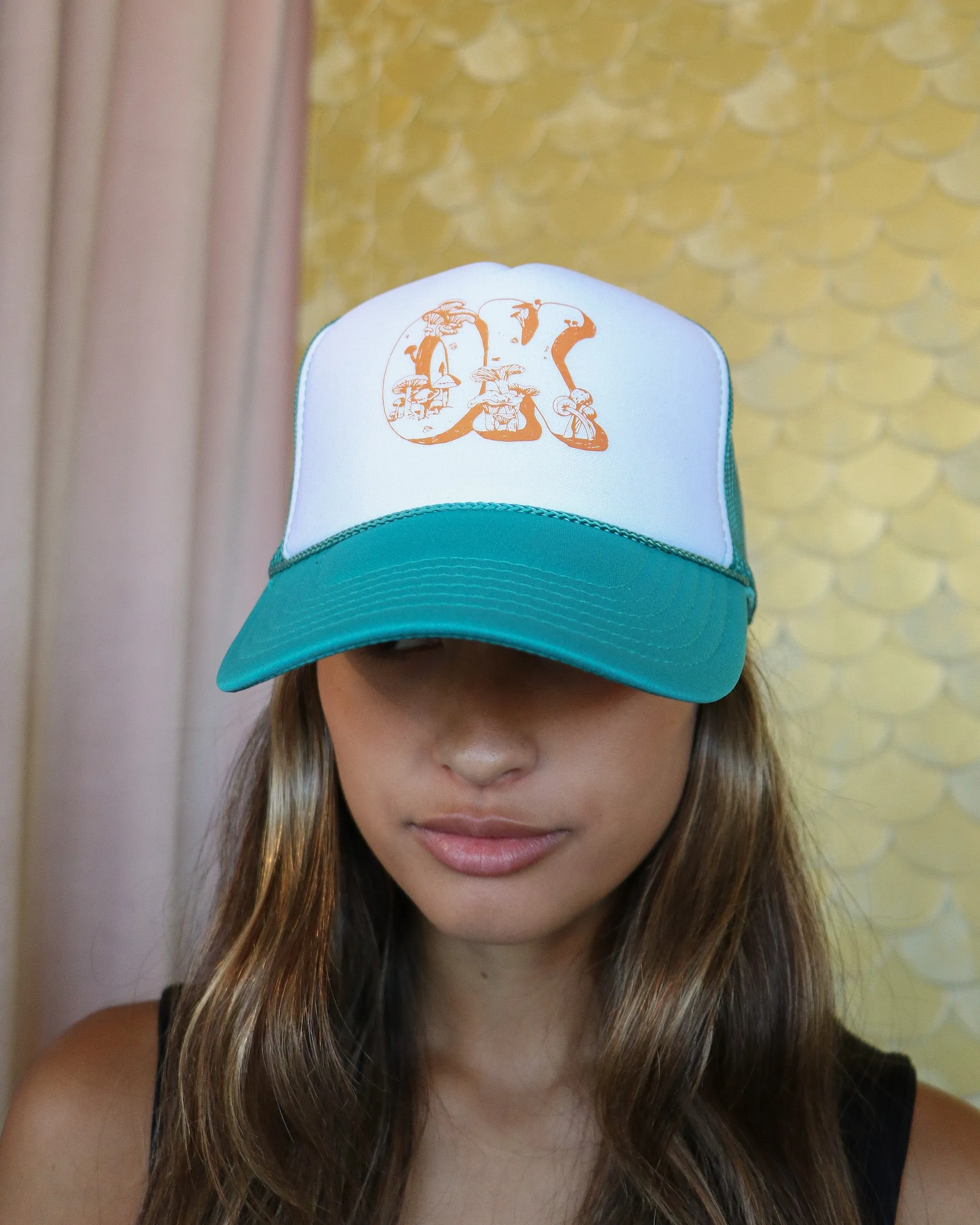 OK Mushroom Teal/White Trucker Hat