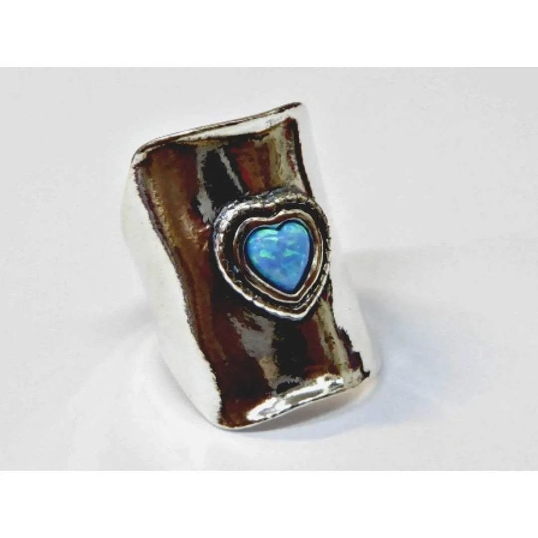 Opal ring.  Sterling silver Hammered Ring Boho. Israeli designer Bohemian ring