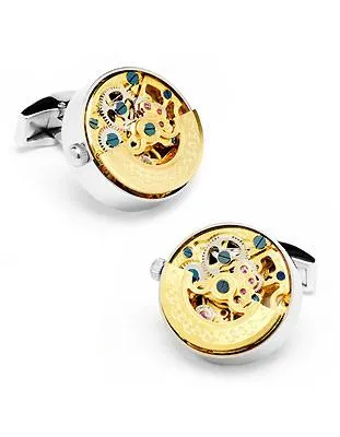 Penny Black 40 Kinetic Watch Movement Cufflinks - Gold & Stainless Steel