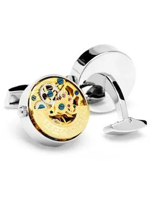 Penny Black 40 Kinetic Watch Movement Cufflinks - Gold & Stainless Steel