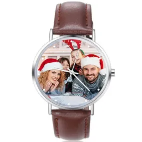 Personalized Photo and Custom Message Watch Brown Leather Band