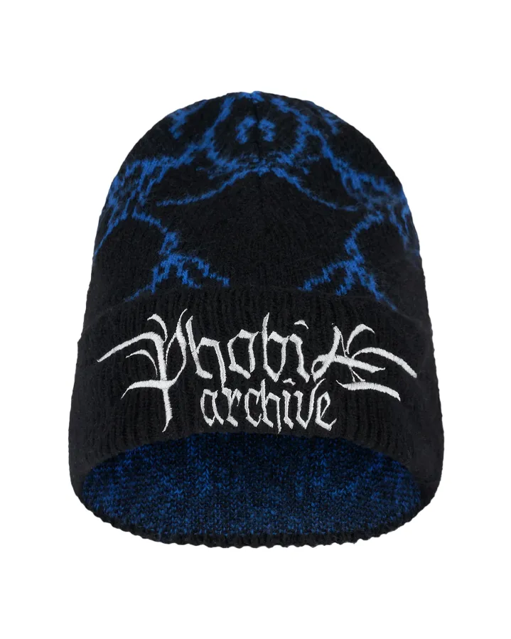 Phobia Black adult beanie hat with blue lightning PHA00485 one size