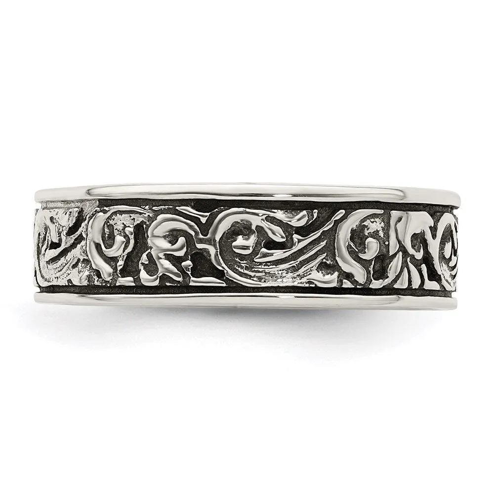 Polished & Antiqued Filigree Women's Ring in Sterling Silver