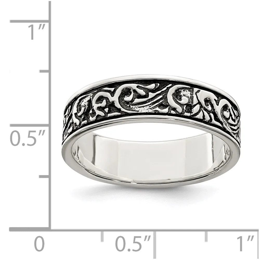 Polished & Antiqued Filigree Women's Ring in Sterling Silver