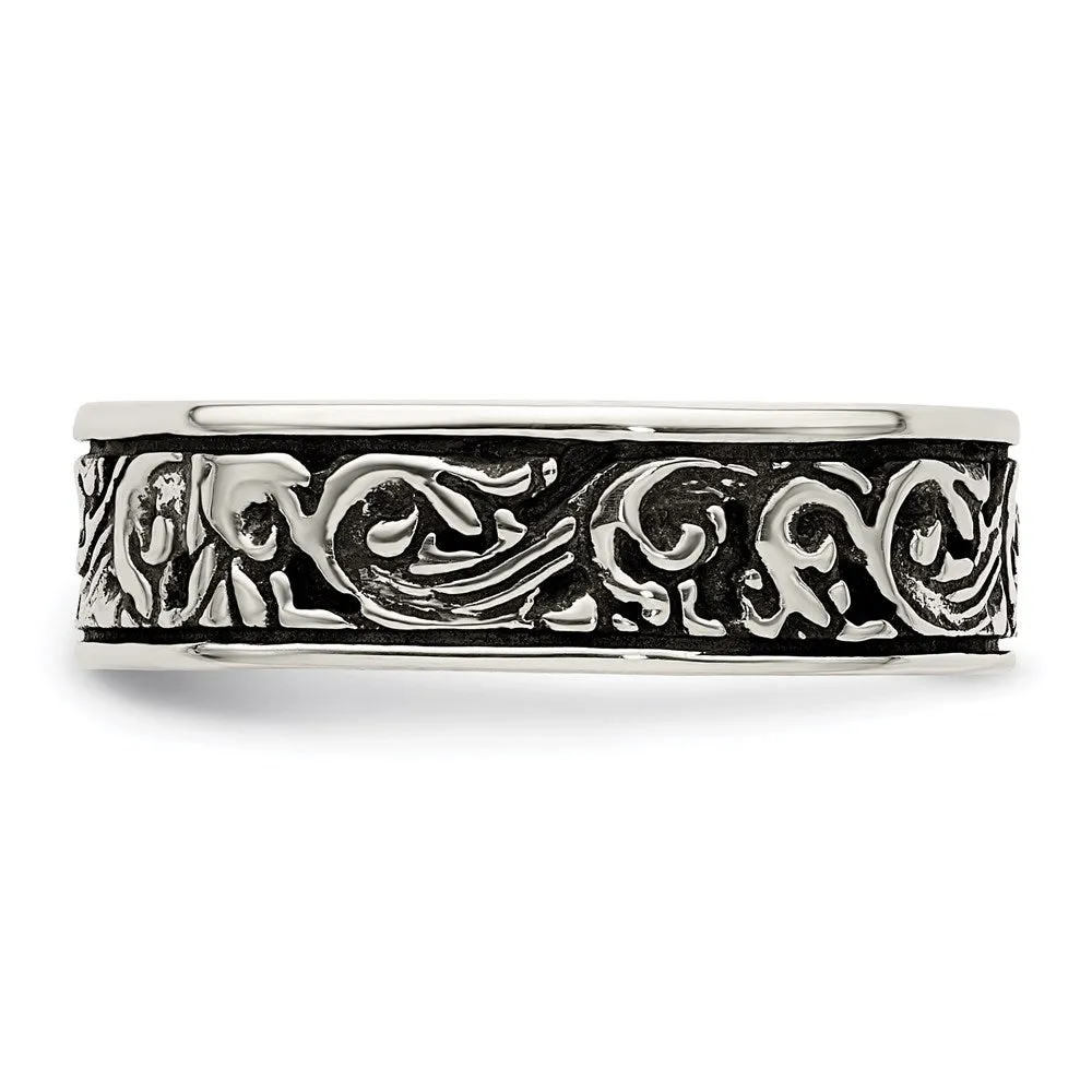 Polished & Antiqued Filigree Women's Ring in Sterling Silver