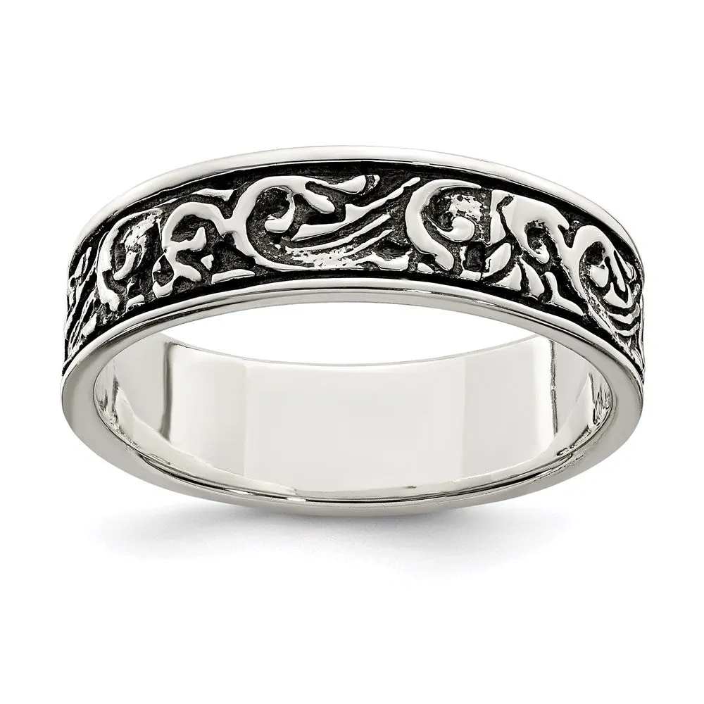 Polished & Antiqued Filigree Women's Ring in Sterling Silver