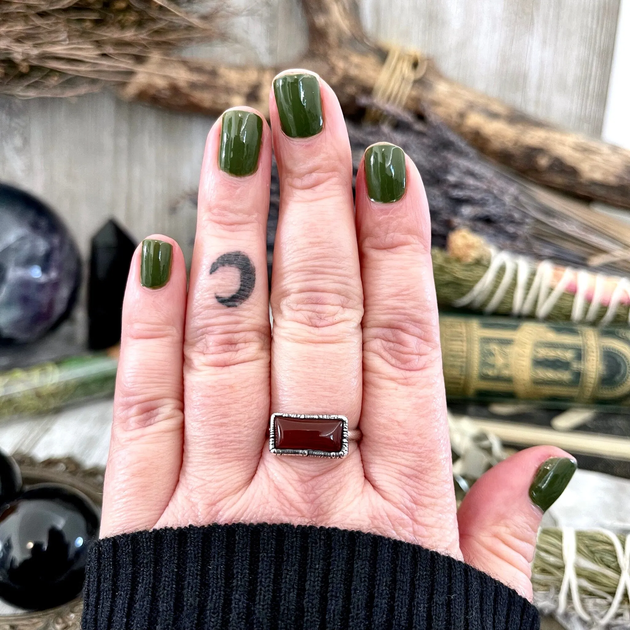 Red Carnelian Ring Fine Silver Size 6 7 8 / Foxlark Collection