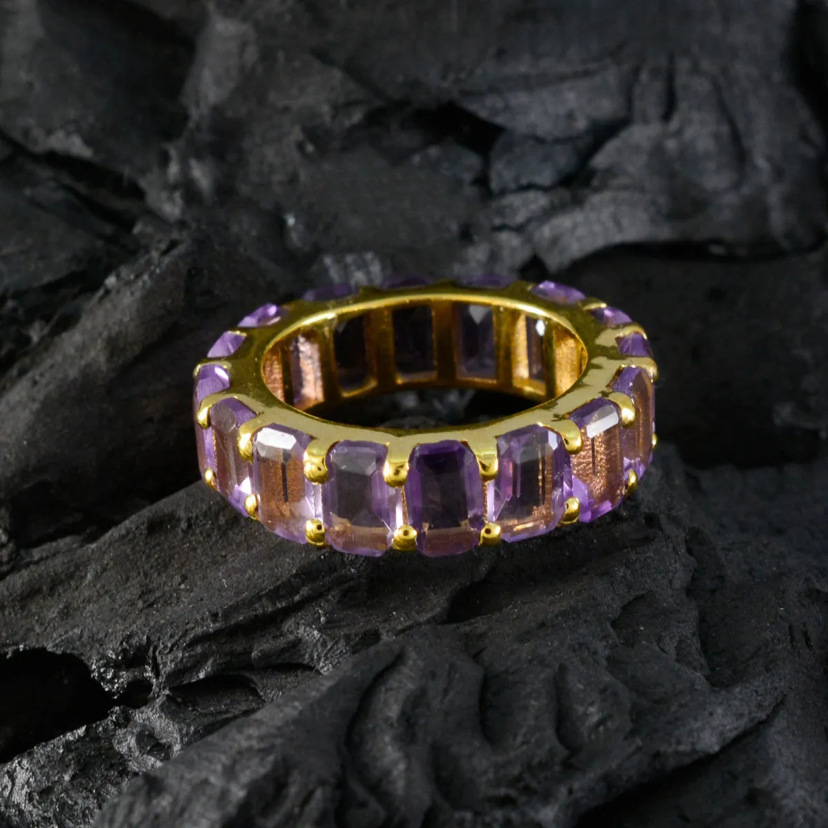 Riyo Antique Silver Ring With Yellow Gold Plating Amethyst Stone Marquise Shape Prong Setting Fashion Jewelry Birthday Ring