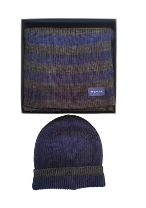 Scarf And Hat Set - Blue/ Grey