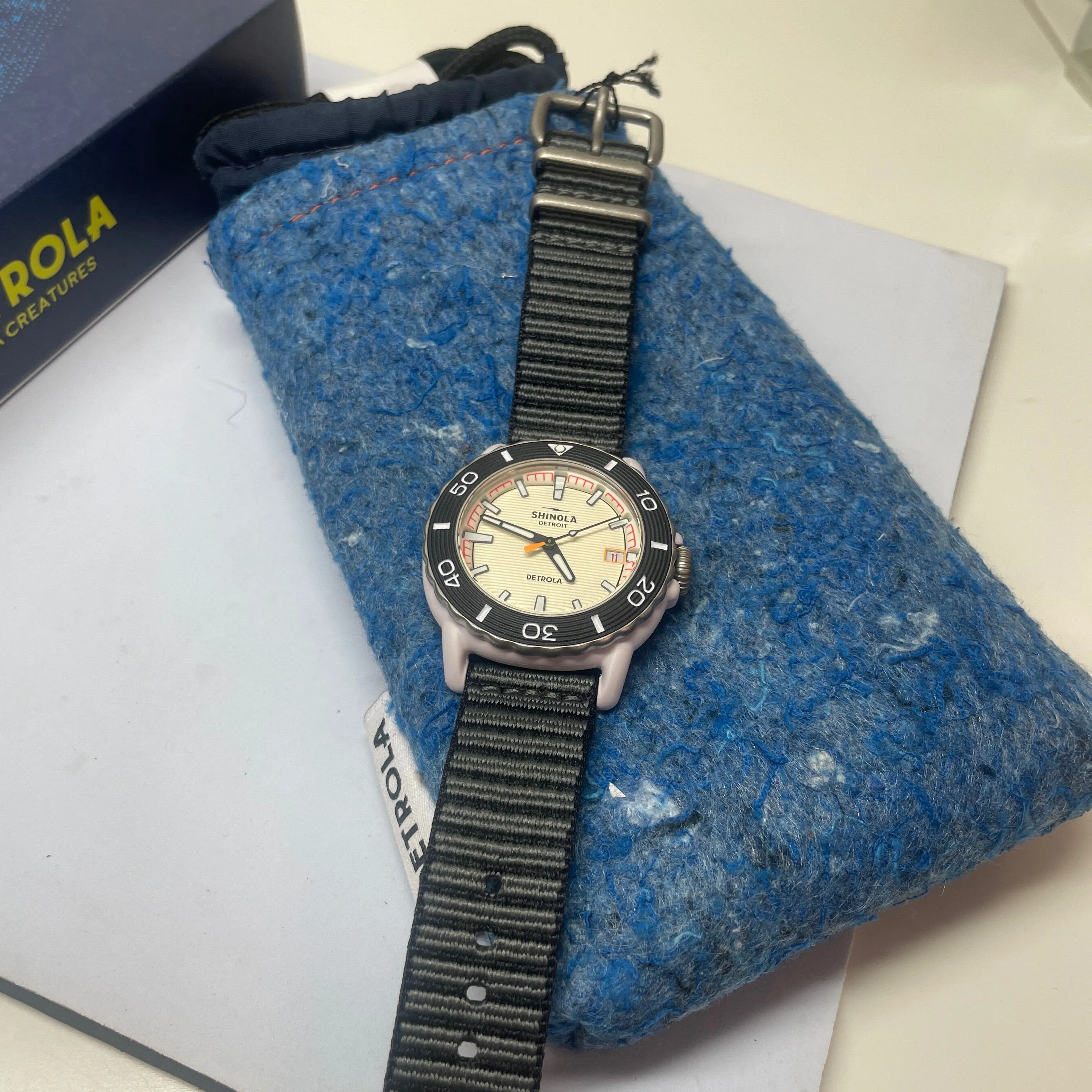 Shinola The Sea Creatures 40MM Detrola Arctic Dial Grey Strap Watch