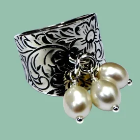 Silver Ring Sterling Silver Pearls Ring, sterling silver jewelry ring for woman