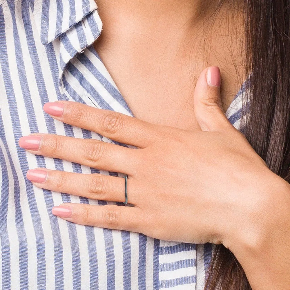 Stackable Expressions Polished Black-Plated Wave Ring in Sterling Silver