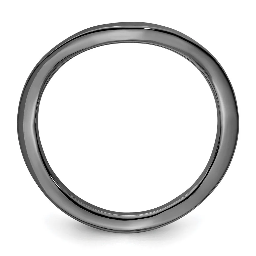 Stackable Expressions Polished Black-Plated Wave Ring in Sterling Silver