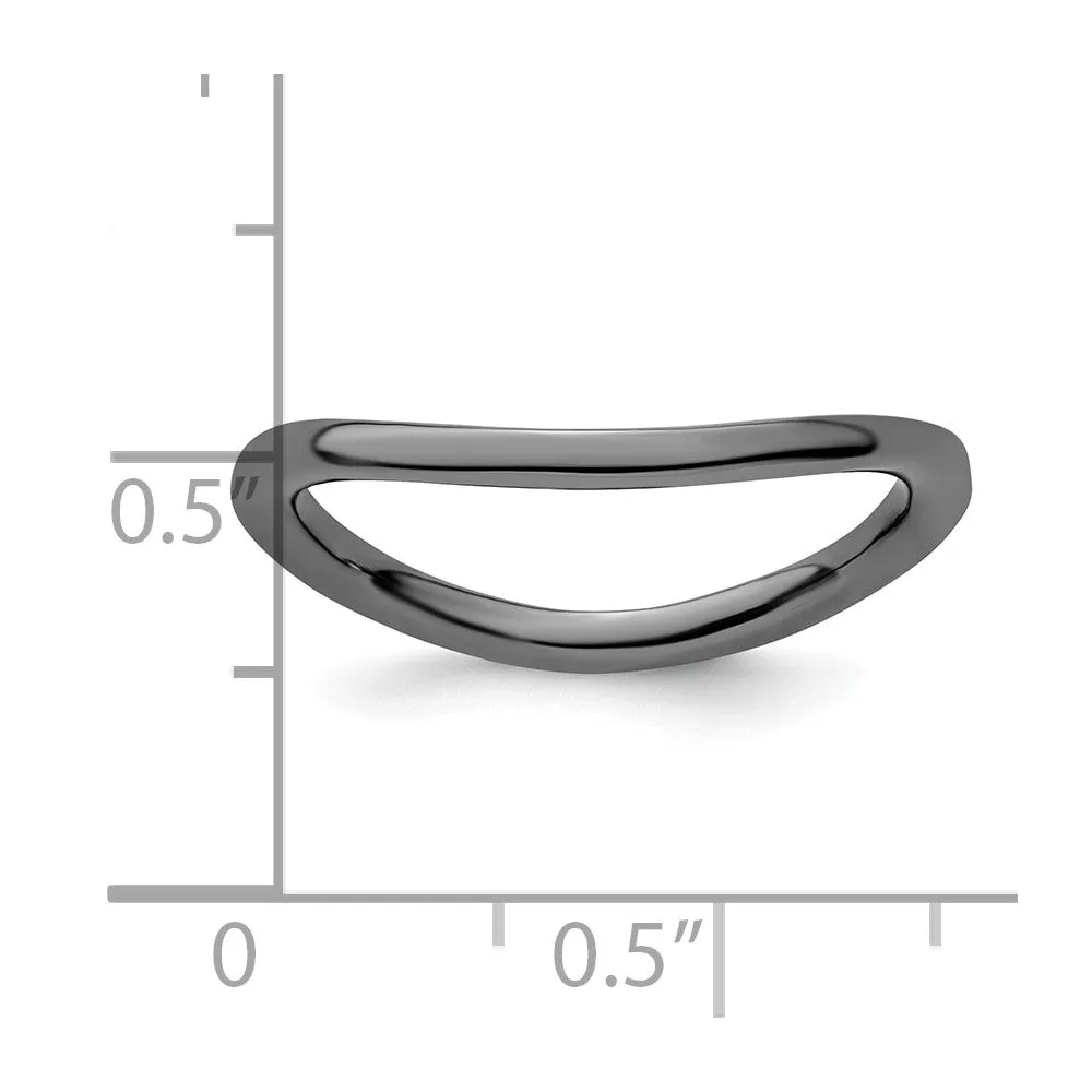 Stackable Expressions Polished Black-Plated Wave Ring in Sterling Silver