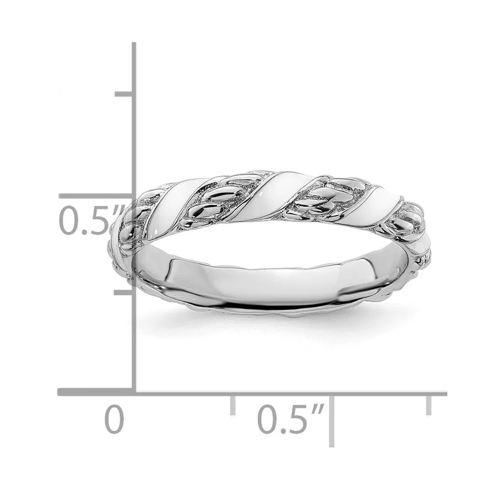 Stackable Expressions Polished White Enameled Ring in Sterling Silver