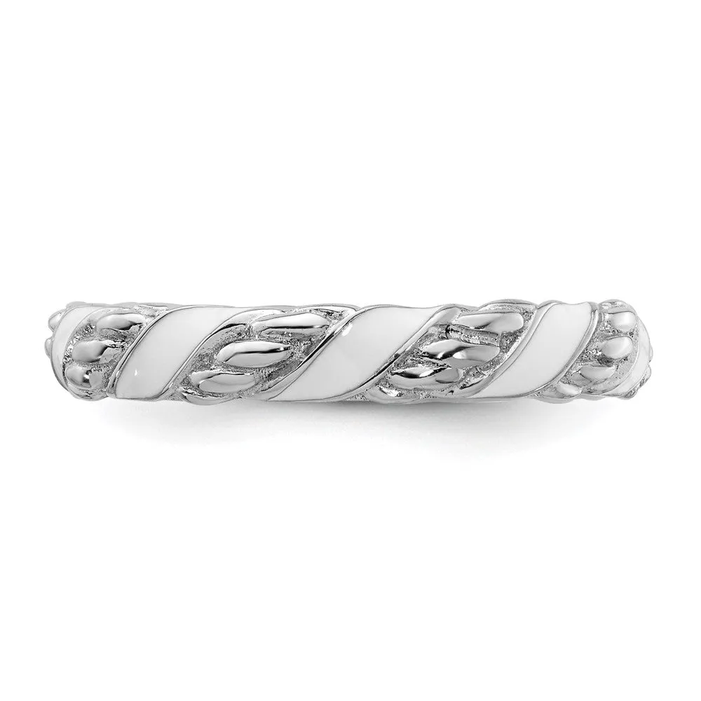 Stackable Expressions Polished White Enameled Ring in Sterling Silver