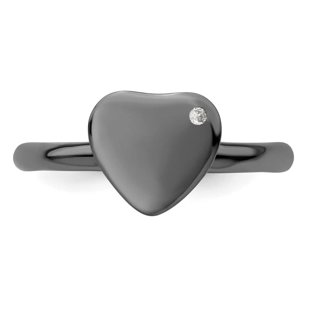 Stackable Expressions Ruthenium-Plated Heart Diamond Ring in Sterling Silver