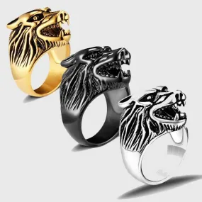 Steel Wolf's Head Ring